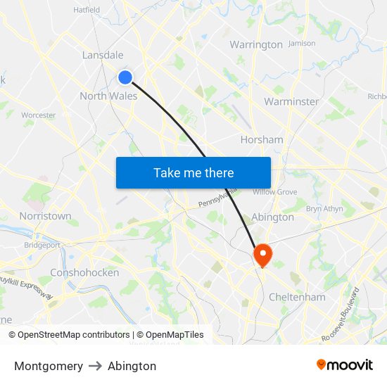 Montgomery to Abington map