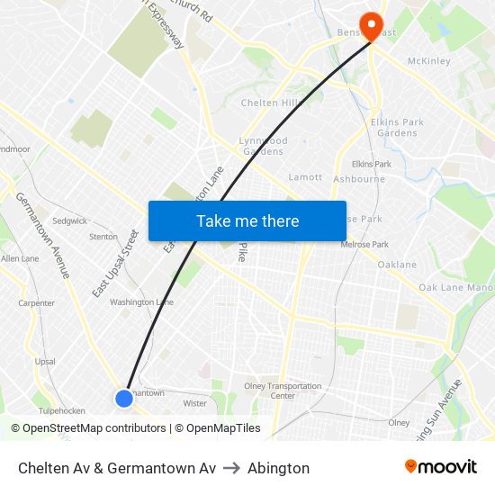 Chelten Av & Germantown Av to Abington map