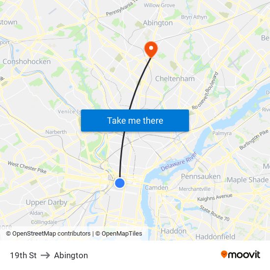 19th St to Abington map