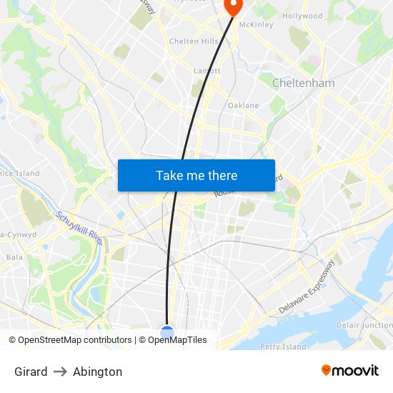 Girard to Abington map