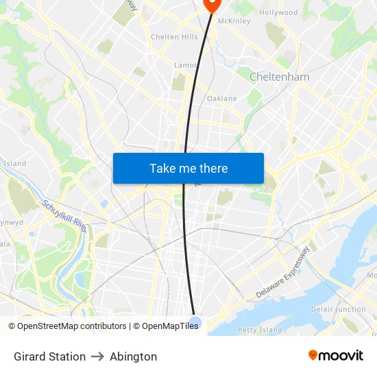 Girard Station to Abington map