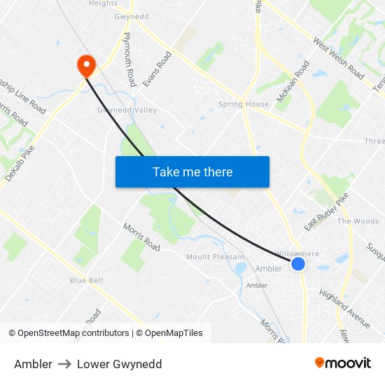 Ambler to Lower Gwynedd map