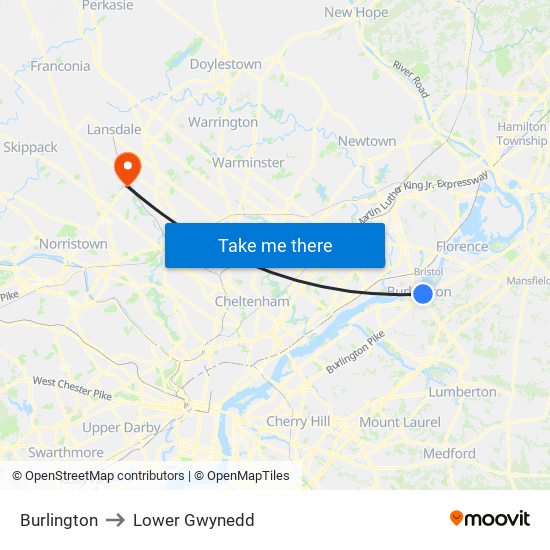 Burlington to Lower Gwynedd map