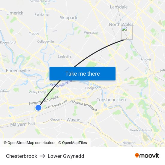 Chesterbrook to Lower Gwynedd map