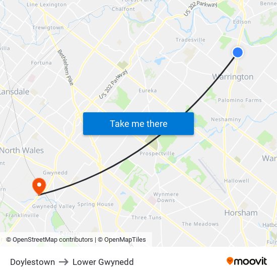 Doylestown to Lower Gwynedd map