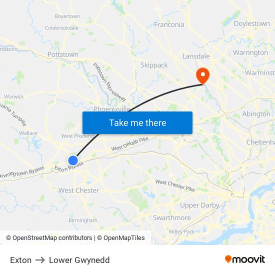 Exton to Lower Gwynedd map