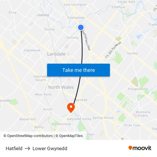 Hatfield to Lower Gwynedd map