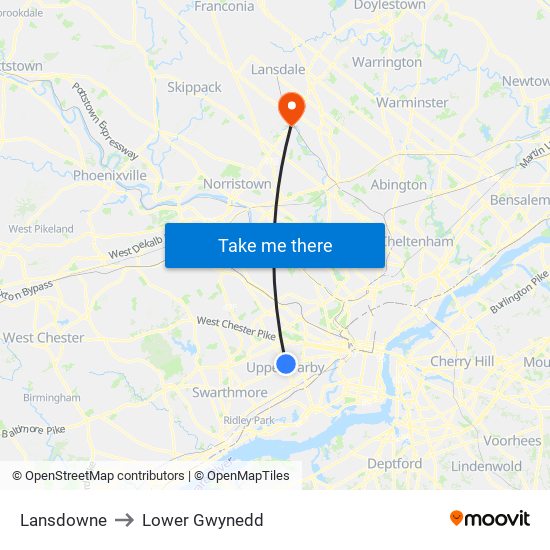 Lansdowne to Lower Gwynedd map