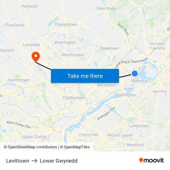 Levittown to Lower Gwynedd map