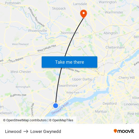 Linwood to Lower Gwynedd map