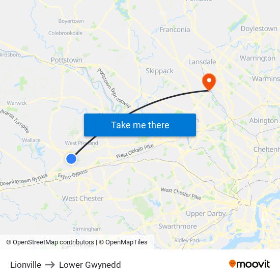 Lionville to Lower Gwynedd map