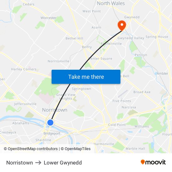 Norristown to Lower Gwynedd map