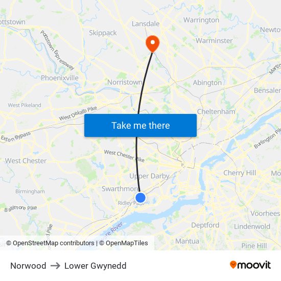Norwood to Lower Gwynedd map