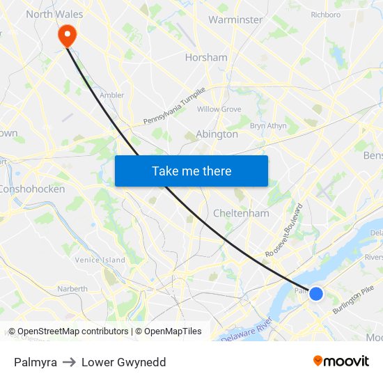 Palmyra to Lower Gwynedd map