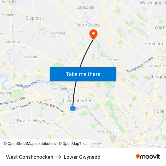 West Conshohocken to Lower Gwynedd map