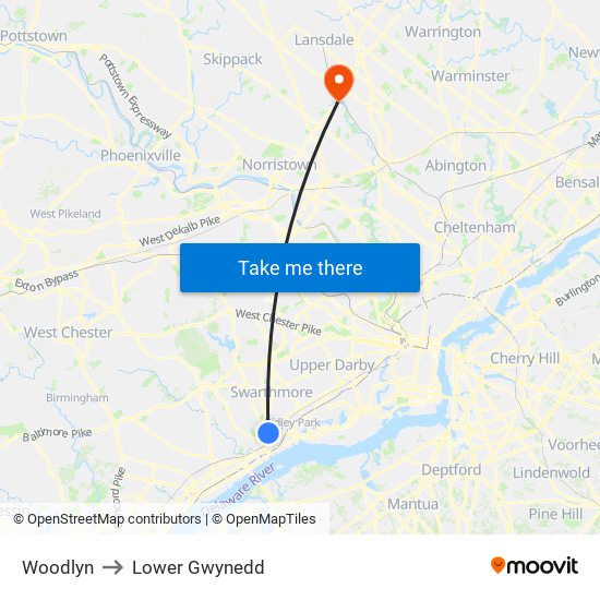 Woodlyn to Lower Gwynedd map