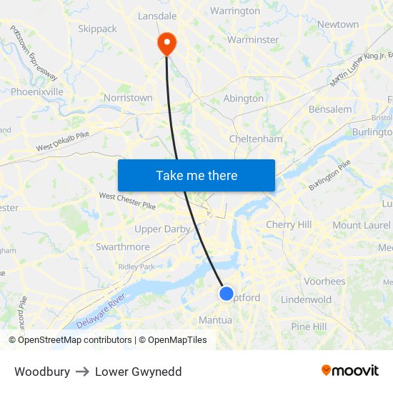 Woodbury to Lower Gwynedd map