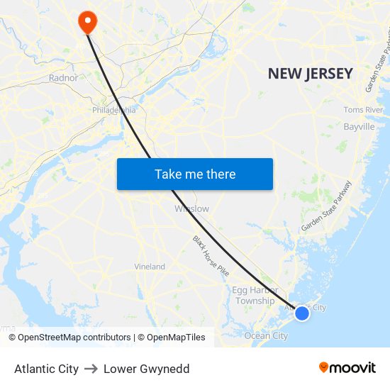 Atlantic City to Lower Gwynedd map