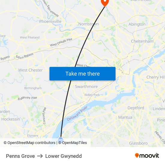 Penns Grove to Lower Gwynedd map