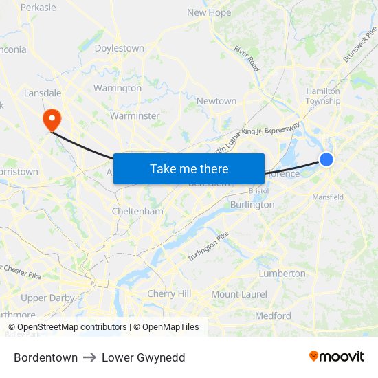 Bordentown to Lower Gwynedd map