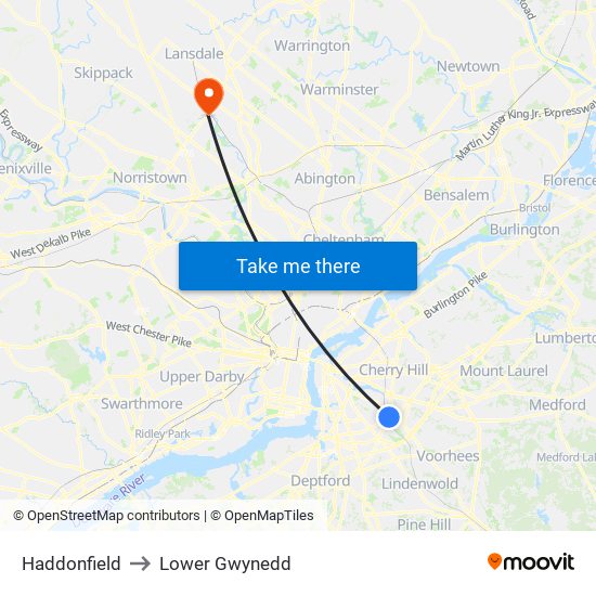 Haddonfield to Lower Gwynedd map