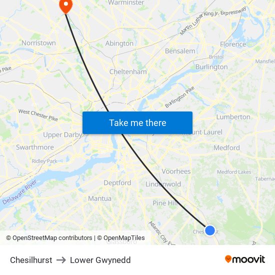 Chesilhurst to Lower Gwynedd map