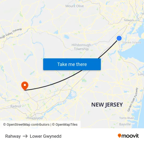 Rahway to Lower Gwynedd map