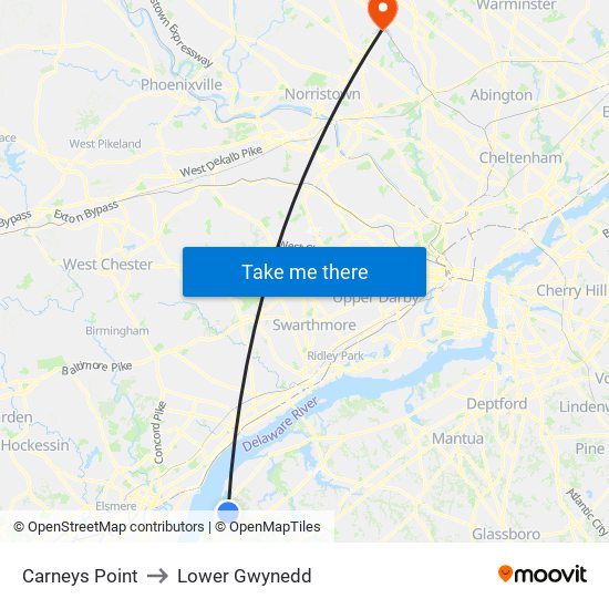 Carneys Point to Lower Gwynedd map