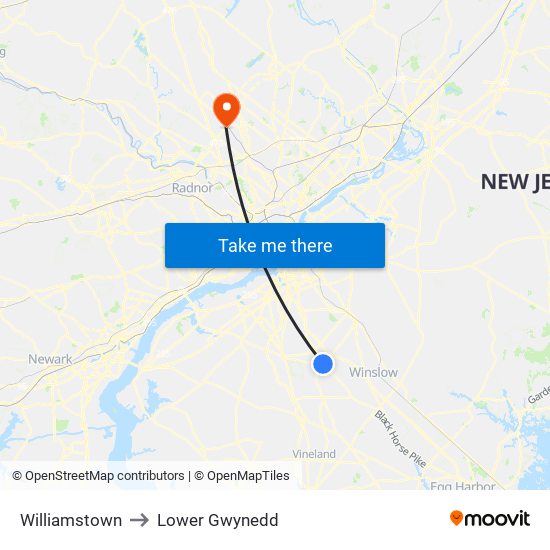 Williamstown to Lower Gwynedd map