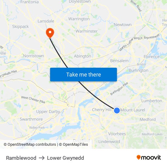 Ramblewood to Lower Gwynedd map