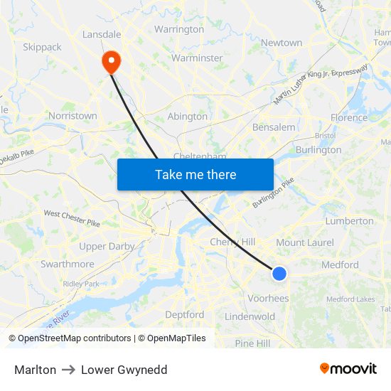 Marlton to Lower Gwynedd map