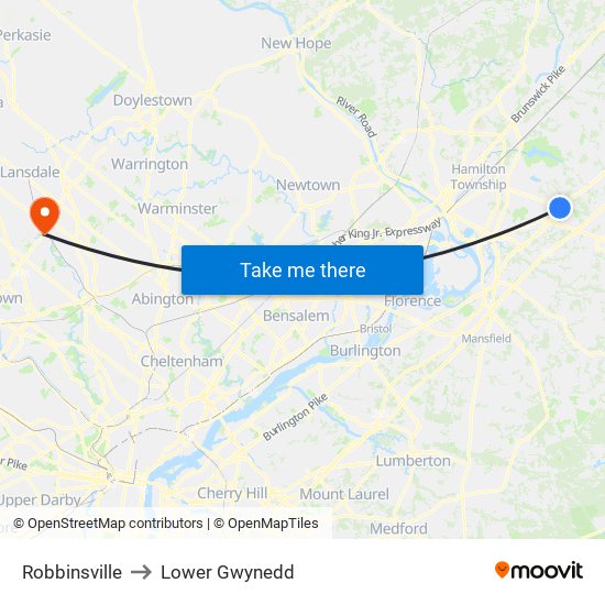 Robbinsville to Lower Gwynedd map