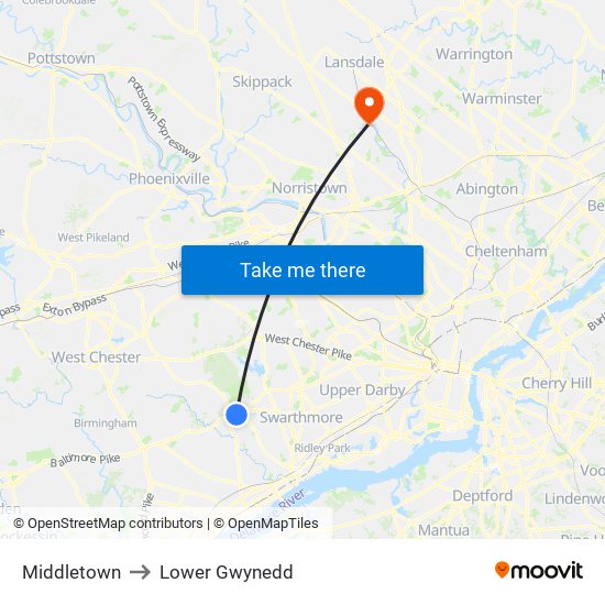 Middletown to Lower Gwynedd map