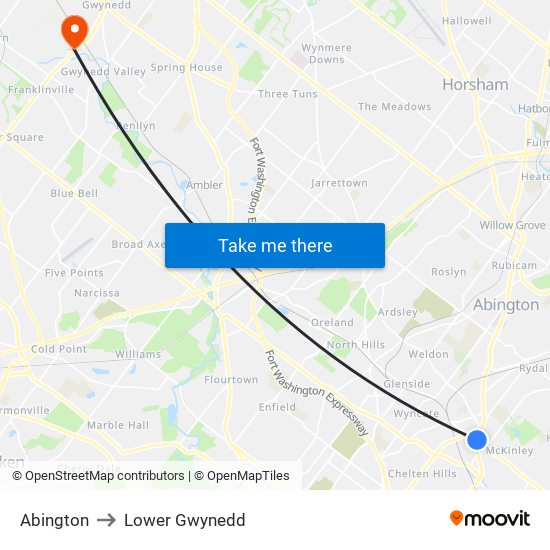 Abington to Lower Gwynedd map