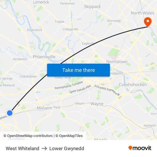 West Whiteland to Lower Gwynedd map