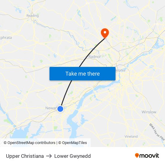 Upper Christiana to Lower Gwynedd map