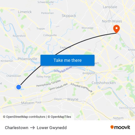 Charlestown to Lower Gwynedd map