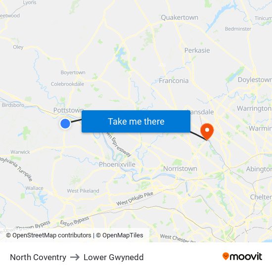North Coventry to Lower Gwynedd map