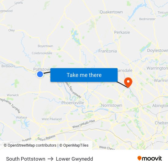 South Pottstown to Lower Gwynedd map