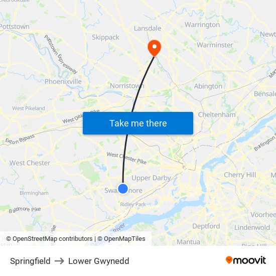 Springfield to Lower Gwynedd map