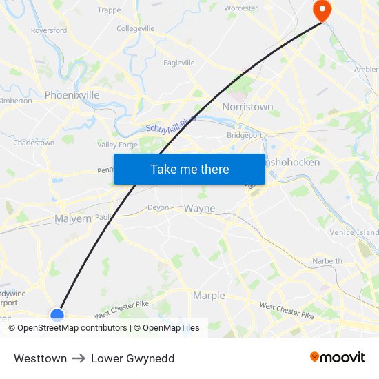 Westtown to Lower Gwynedd map