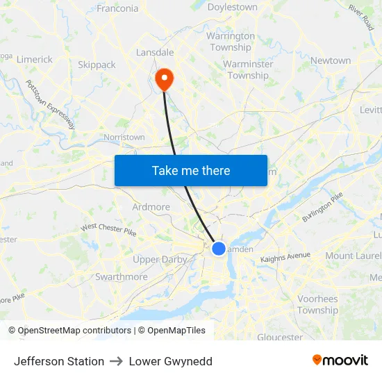 Jefferson Station to Lower Gwynedd map