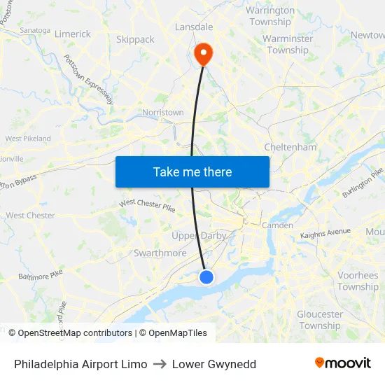 Philadelphia Airport Limo to Lower Gwynedd map