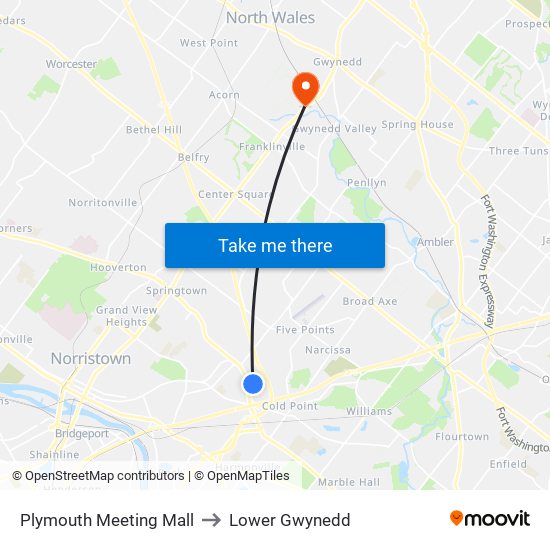 Plymouth Meeting Mall to Lower Gwynedd map