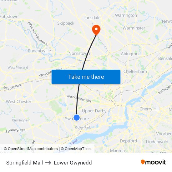 Springfield Mall to Lower Gwynedd map