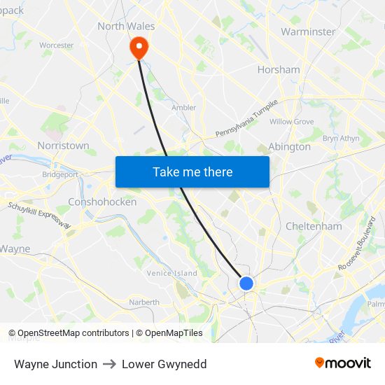 Wayne Junction to Lower Gwynedd map