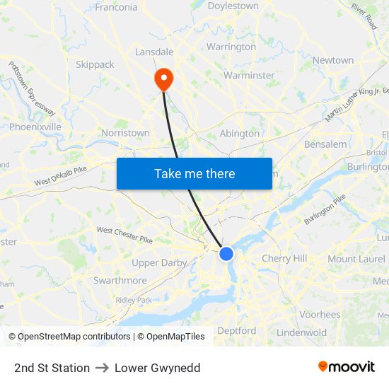 2nd St Station to Lower Gwynedd map