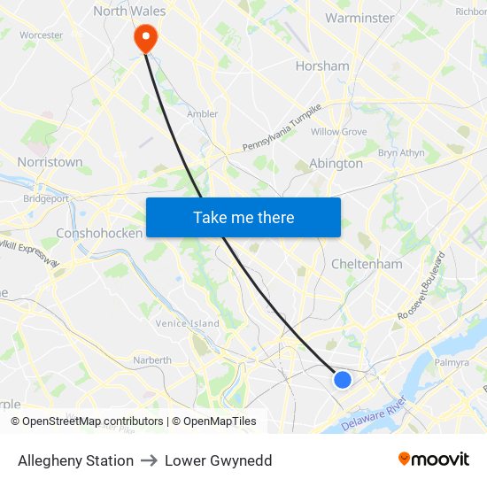 Allegheny Station to Lower Gwynedd map