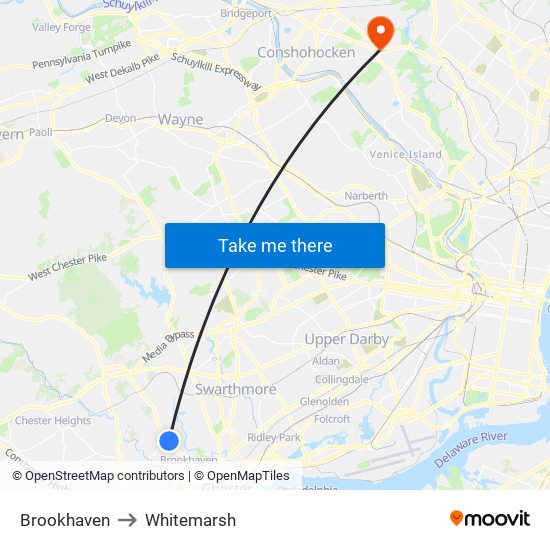 Brookhaven to Whitemarsh map