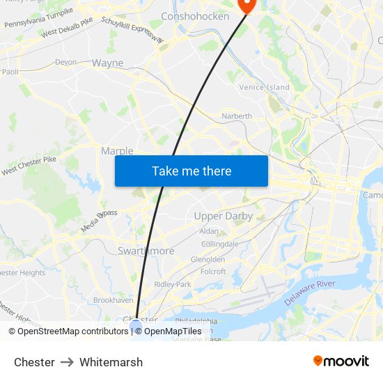 Chester to Whitemarsh map